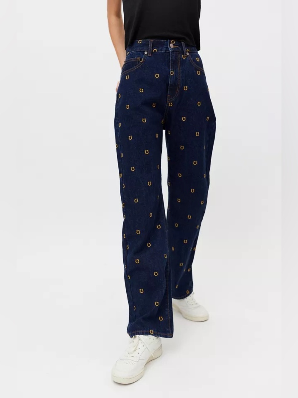 URBAN OUTFITTERS BDG High-Waisted Cowboy Jeans Horseshoe Dark Blue Denim Size 26 - Picture 1 of 13